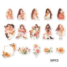 30 Stück gemischte schöne Mädchen Stil PET Aufkleber Set, geeignet für Laptop, Album, Gepäck, Handyhülle, Scrapbooking, Raumdekoration, Mädchen Spielsachen, Büroartikel Aufkleber