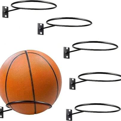 1pc Wall-Mounted Basketball Hoop, Iron Art, Basketball And Football Rack, Multi-Function Ball Storage Rack, Storage Hanging Rack, Display Rack, For Home Room Living Room Office, Valentine's Day New Year Gift Decoration Fashionable Home Storage Rack, Convenient Home Organizer, Suitable For Home, Room, Living Room, Bedroom, Office, Gymnasium And Mall, No Power Required
