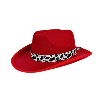 1 Children's Cow-Rimmed Western Cowboy Hat, Decorated With Cow-Colored Ribbon, All-Season British-Style Outdoor Casual Sun Hat, Suitable For Daily Wear, Parties, Outdoor Activities And Holidays Can Be Restored To A New State After Ironing Wrinkles And Pl