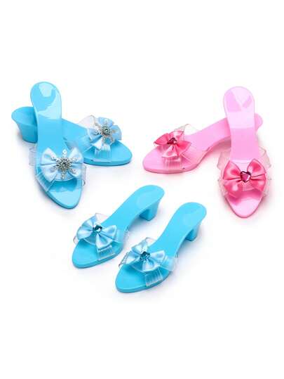 1 Pair Girls' Princess Sandals, Jeweled Shoes, Crystal Shoes, Party Dress Up Shoes, Bow Shoes, Costume Prop, Toy Crystal Shoes, Christmas/Children's Day/Birthday Gift