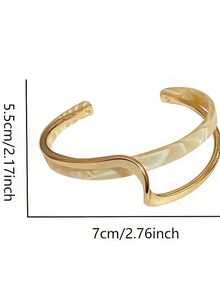 Wave Shape Cuff Bangle For Women Tone Metal Jewelry With Smooth Curved Design, Versatile For Daily Wear & Vacation Accessories, Bangle Bracelet, Everyday Jewelry, Retro Aesthetic, Lustrous Surface - White - View 3