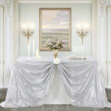 Sequin Tablecloth 48x95 Inches Rectangle/48 Inches Round, Glitter Table Cover Sparkly Classy Elegant Tablecloth For Christmas, Halloween, Weddings, Birthday Parties, Valentine's Day, Candy Buffets, Exhibitions, Graduation Ceremonies, Table Decorations