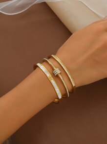 3pcs Exquisite, Elegant, Fashionable And Versatile Starry Sky Zirconia Bracelet Set, 18K Gold-Plated Mirror Polished, Vacuum Electroplated, Waterproof And Not Easy To Fade Stainless Steel Bracelet Set, Suitable For Ladies' Gatherings, Daily Wear, European Style, Generous Personalized, Luxury Zirconia Bracelet, Wedding Jewelry Set, For Girls, Ladies, Relatives, Friends, Birthdays, Valentine's Day, Mothers, Mother's Day, Gifts.