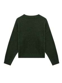 Knit Mix Áo khoác cardigan dệt kim dáng rộng kiểu Pháp thanh lịch, dành cho nữ, cổ tròn, tay dài, màu trơn, thích hợp mặc ngoài dịp Giáng sinh, Lễ Tạ ơn, Năm mới, Thu/Đông. - Màu xanh lá cây đậm - Xem 2