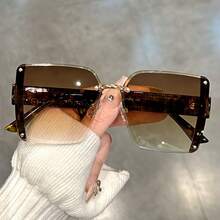 Oversized Rimless Square Fashion Sunglasses Women Men Brand Designer Gradient Glasses Summer Beach Party - màu đen - Xem 6