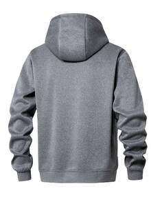 男士长袖羊羔绒内衬拉链连帽外套，保暖休闲百搭针织外套，秋冬季保暖内衬外套 - 灰色 - 查看 2