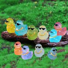 40 件迷你鸭子和发光小动物雕像，迷你鸭子 10 种款式 40 件迷你树脂鸭子可爱夜光顶饰小鸭子，DIY 花园景观装饰，盆栽装饰，办公桌面装饰
