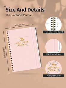 1pc Pink Spiral Gratitude Journal,Simple A5 Undated Dailly Gratitude Planner Notebook With Guided Prompts,Reflection Lines&Inspirational Quotes,Self-Care,Start Any Time,Work And Home,Back To School Supplies - Multicolor - View 6