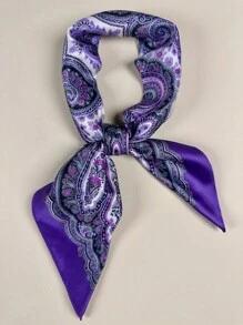 1条女士佩斯利印花围巾，优雅缎面领巾头巾，连衣裙配饰