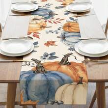 Toalha de mesa com tema de abóbora, caminho de mesa com folhas de bordo e decoração de aniversário e Ação de Graças - Laranja - Ver 4