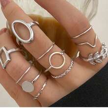 مجموعة من 11 خواتم مفصلية بتصميم أوراق هندسية، خواتم تركيبية إبداعية للنساء