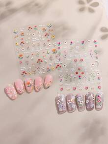 2/4 Pcs Spring Wildflowers Embossed Three-Dimensional Colorful Flower Nail Stickers, Monet's Garden Flowers Small Floral Patterns, Adhesive Back Self-Adhesive Acrylic Nail Art Decals, Suitable For Women And Girls Fashion DIY Manicure - Multicolor - View 6