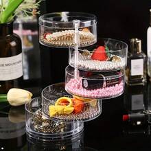 1pc 360° Rotatable 5-Tier Jewelry Box, Clear Rotating Earrings And Bracelet Organizer, Multi-Functional Tabletop Storage With Dustproof Lid, Plastic Accessory Holder Jewelry Boxes - Clear - View 5