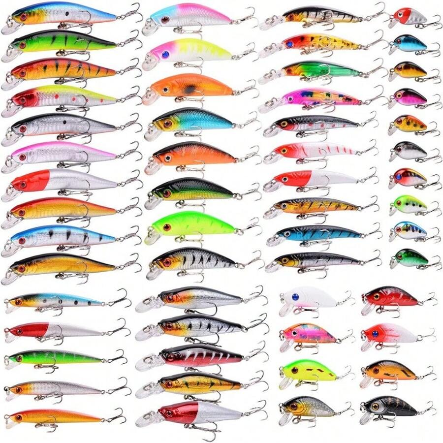 Fishing Lures Kit Mixed Including Minnow Popper Crank Baits With Hooks For Saltwater Freshwater Trout Bass Salmon Fishing - Item-E 56pcs - 查看 1