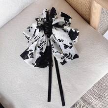 1 Hot Selling Exquisite Antique Style Flower Printed Ribbon Bow Plastic Hair Clip, Simple And Fashionable Large Hair Clip, Anti Slip Ponytail Buckle Hair Accessory, Birthday Banquet, Vacation Beach - A Fashionable Thing For Girls In Extra Rooms - màu đen - Xem 3