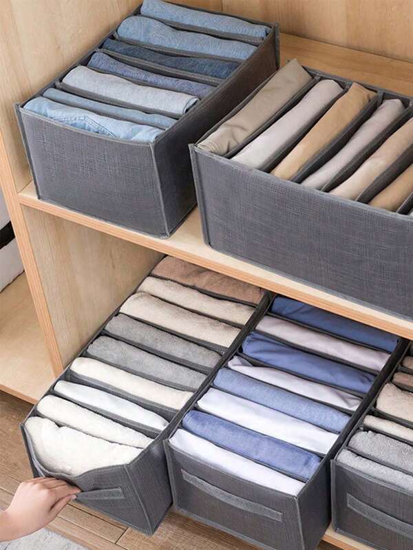 Foldable Wardrobe Clothes Organizer – 7 Or 9 Grids Portable Storage Box | Compartmentalized Drawer Organizer For Underwear, Socks, Scarves, Leggings, T-Shirts, Jeans & Winter Clothes | Ideal For Bedroom & Home Storage (Fits Women's Dresses, White T-Shirts, Black Pants)