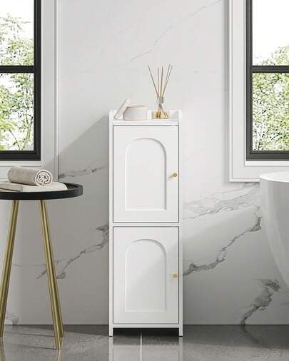 HEXCELEN Bathroom Storage Cabinet, Slim Bathroom Floor Cabinets With Door And Adjustable Shelf, Freestanding Corner Storage Unit, Narrow Toilet Paper Cabinet For Small Spaces, White
