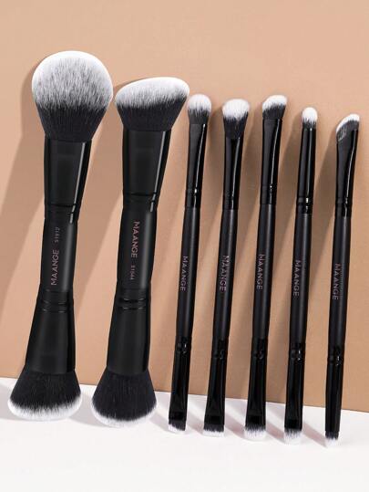 MAANGE Set de 2/5/7/9 piezas de brochas de maquillaje profesionales de aluminio de doble extremo, incluye bolsa para brochas, borla, brocha para rubor, brocha para base, brocha para fijación, brocha para corrector, brocha para contorno, brocha para sombras, brocha para cejas, brocha de detalle, brocha para polvos, set de brochas de maquillaje súper suaves, set de brochas de maquillaje portátil, set de brochas de maquillaje de viaje, regalo para mujeres y niñas