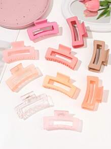 10 Stück/Set Mädchenhaft rosa Serie mittelgroße quadratische Haarclips aus Gelkautschuk matt für Frauen, Haarkralle Kombination
