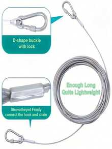 1.5mm Steel Wire With 20pcs Double Hooks, Steel Wire Rope Suitable For Outdoor Tent Ropes, Drying Ropes, Pet Dog Leashes, Camping Equipment - Silver - View 9