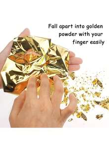 100片可食用级24K金箔银玫瑰金餐具厨师艺术巧克力蛋糕烘焙装饰工具 - 金色 - 查看 3