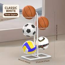 1 Stück 2/5 stöckiges Innen- und Außen Sportball Ausstellungsregal, für Fußball, Volleyball und Basketball, Aufbewahrungsorganizer Regal für Wohnzimmer, Garage, Schlafzimmer, Basketballhalter - Verschiedenfarbig - Übersicht 5