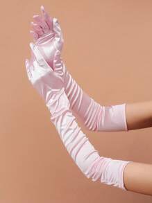1 par de luvas longas de cetim pretas femininas, luvas sensuais para noite, adequadas para casamentos e festas
