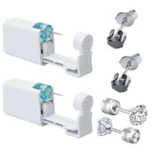 2 pezzi Set piercing orecchie monouso con punte integrate, 2 pezzi orecchini con zirconia cubica - Kit sicuro per piercing delle orecchie