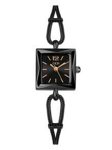 gedi 1 件女士白色简约合金手链手表，精致的方形表盘，时尚的白色指针，休闲精致极具吸引力的女士手表条形表盘，豪华石英表适合日常装饰、佩戴和派对通勤旅行 - 黑色 - 查看 12