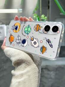 1 件透明宇航员火箭星图案全覆盖 TPU 防震手机壳，适用于 Android 型号 Galaxy S25 Edge、S21/S22/S23/S24/S25 Ultra 系列、Pixel 6/7/8/9 系列