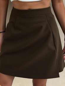 Livesso Váy suông xẻ tà trơn cho nữ cho mùa hè - Cà phê nâu - Xem 1