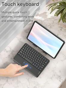 Funda protectora personalizada con teclado táctil compatible con Samsung Galaxy Tab S6 Lite de 10.4 pulgadas, iPad Air de 11 pulgadas (M2) - 2024/iPad de 10.2 pulgadas, teclado desmontable con panel táctil, equipado con soporte de visualización múltiple, ranura para lápiz incorporada en la funda protectora, el teclado admite uso dividido - Multicolor - Ver 3