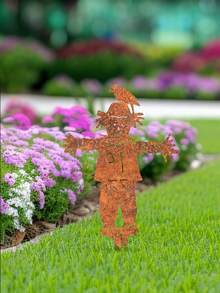 1pc Rusty Metal Scarecrow Fall Decor, Scarecrow Garden Sculpture, Harvest Wall Art, Scarecrow Garden Statues, Fall Outdoor Decor, Garden Ornaments For Thanksgiving, Halloween, Christmas