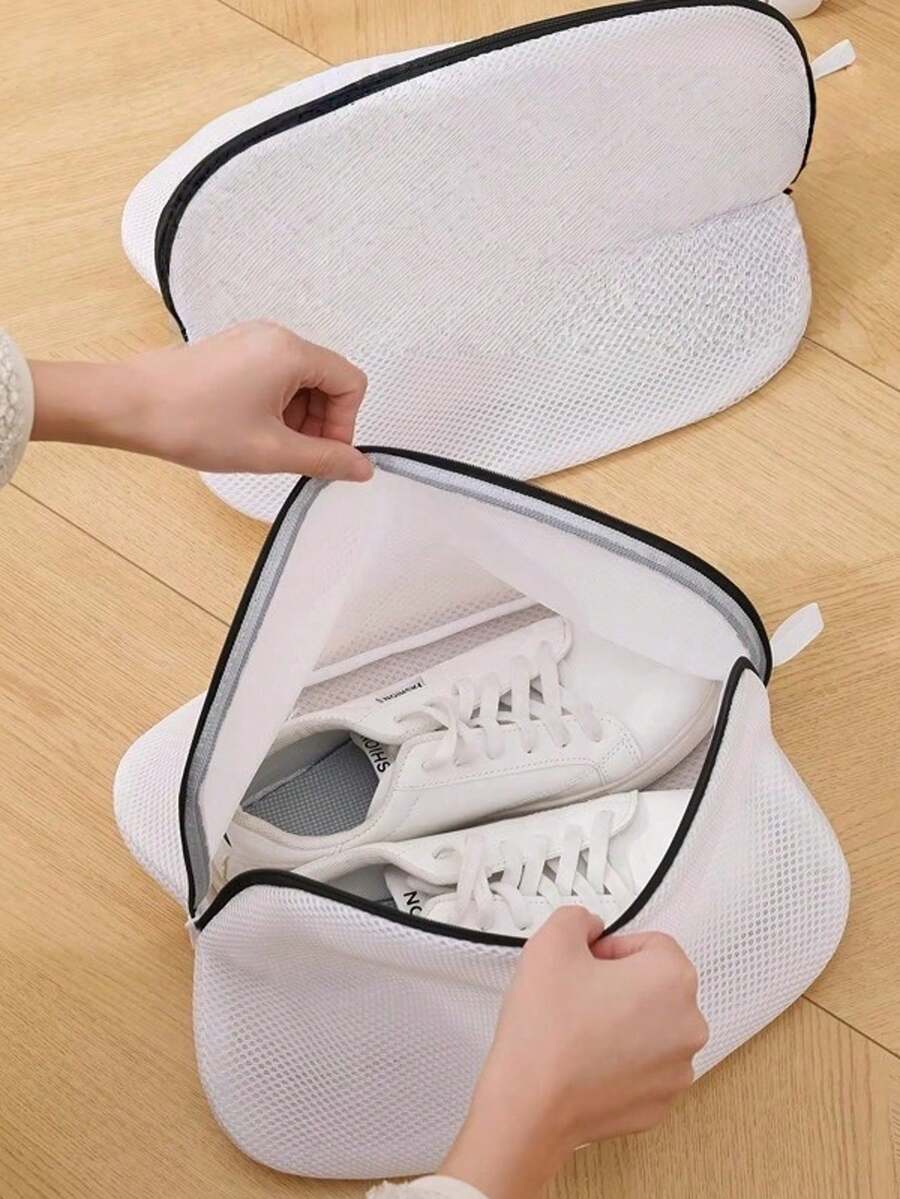 Reusable Mesh Shoe Washing Bag With Zipper, Suitable For Sports Shoes, Running Shoes