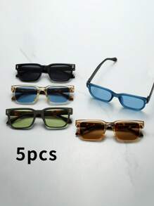 1 件男士复古方形大框高品质个性化街头风格时尚太阳镜，适合驾驶、旅行、度假、休闲日常佩戴 - 5pcS組合裝 - 查看 7