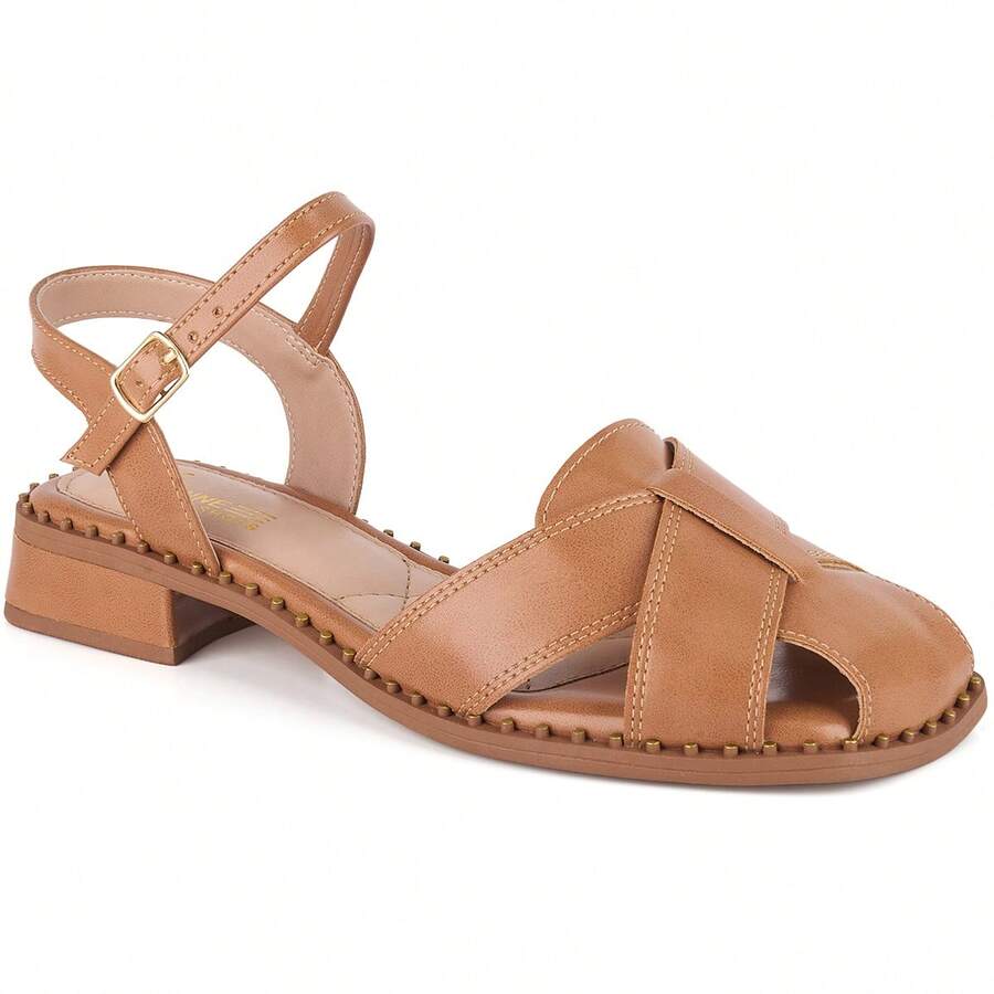 Vitrine shoes Flat Sandals Low Heel Closed Casual Showcase Shoes Baroque Vintage Elegant PU Leather Buckle - 棕色 - 查看 1