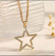 Shiny Star Pendant Necklace Rhinestone Stainless Steel Chain Choker Women Fashion Elegant Delicate Gift - Vàng - Xem 1
