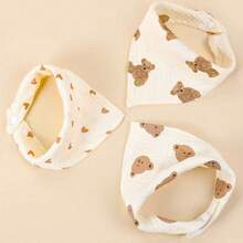 3 件装柔软透气婴儿围兜，带有可爱的小熊和心形图案，多用途口水围兜，适合男婴和女婴，婴儿必备配件 - 彩色 - 查看 3