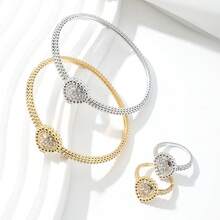 1 conjunto Pulseira e Anel com Borda de Pérola em Forma de Gota d'Água para Mulheres, Conjunto de Joias de Design Vintage, Para Uso Diário