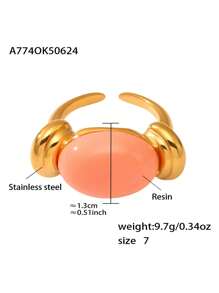 1pc Oval Resin Ring, Stainless Steel Fashion Personalized Ring, Women's Stainless Steel Ring, Women's Accessories, Summer Ring, Jewelry Gift, Beach Resort Ring