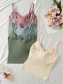 Bộ 4 áo lụa nữ không đường may, cúp ngực liền thân, thoải mái, xếp ly, dây đeo có thể điều chỉnh. - Nhiều màu - Xem 3