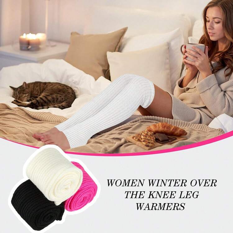 Long Leg Warmers Women 24 Inch Over Knee Knit Ribbed Leg Warmer Stirrup Yoga 80s Party Dance Ballet Supply - 黑色 - 查看 10