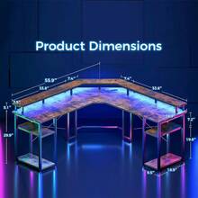 Escritorio Gamer Escritorios Para Oficina Minimalist Con Led,Corner Gaming Computer Desk with Led Lights, Monitor Shelf and Printer Storage Shelves, Two Person Desk,With Monitor Shelf for Home Office Study Writing Workstation - Marrón - Ver 2