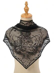 1pc Lace Floral Trim Wedding Veil Scarf Triangular Scarf For Dress,Beach,Holiday,Accsesories,Travel Essential - Multicolor - View 8