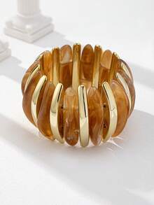 1 Vòng tay bằng nhựa thiết kế cơ bản Châu Âu của Mỹ, Bộ vòng tay kim loại dày cho nữ, Bộ vòng tay acrylic co giãn màu đồi mồi, Trang sức thời trang phù hợp để đeo hàng ngày, dự tiệc, hẹn hò - Nhiều màu - Xem 17