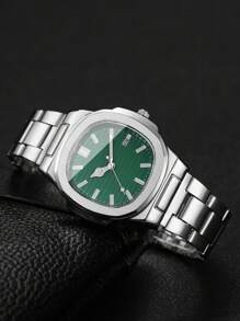 1pc Men's Fashion Simple Square Dial Calendar Business Quartz Watch With Steel Strap, Casual (Does Not Include Watch Box)