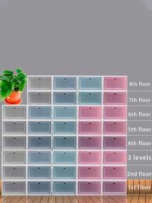 20 个可折叠塑料鞋盒，可堆叠翻盖鞋盒，带透明盖子（白色和粉色可选） - 粉色 - 查看 7