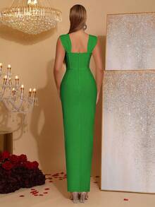 Modphy New Sexy Sparkling Rhinestone Decor Sleeveless Backless Maxi Bandage Dress, Elegant Women'S Long Formal Gown For Wedding, Party, Events