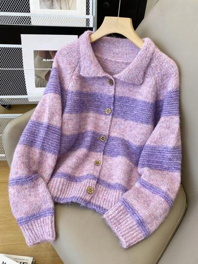 Autumn/Winter Women's Casual Drop-Shoulder Long-Sleeve Single-Button Cardigan, Fluffy Knit Sweater, Classic Simple Solid Color Turtleneck Cardigan, Styling Guide, Perfect For Daily Wear, Home And Outdoor