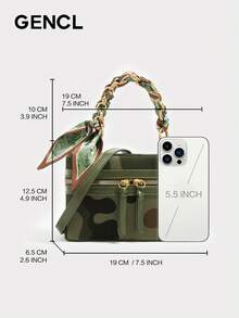 Women 2025 New Summer High-End Silk Scarf Chain Camouflage Chic Mini Square Box Bag Small Versatile Lightweight Stylish Messenger Crossbody Handbag | Travel, Vacation, Shopping, Date, Commute, Gift For Women, Mothers, Teachers, Friends, Bridesmaids - màu xanh lá - Xem 5
